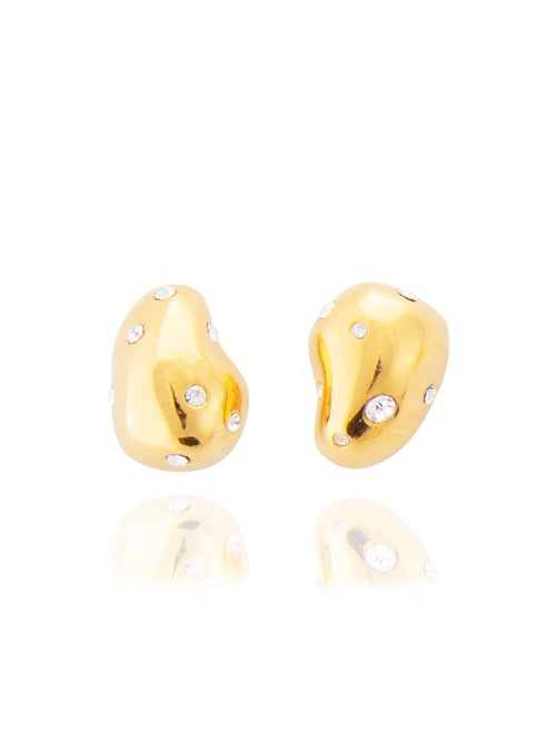 sculptural gold earring with rhinestones