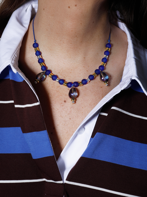 blue beaded  necklace vacation jewelry