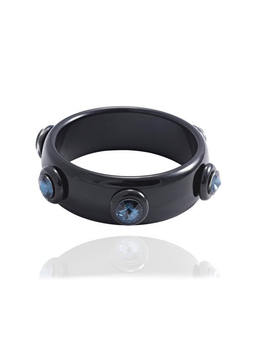 MOUNSER Ambrosia Bangle in Black Currant featuring a glossy resin silhouette with round Austrian crystal accents.