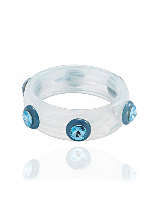 MOUNSER Ambrosia Bangle in Blue Raspberry featuring a glossy resin silhouette with round Austrian crystal accents.