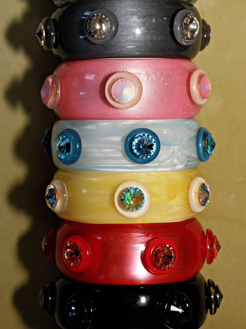 MOUNSER Ambrosia Bangle in Blue Raspberry styled in a stacked bracelet look for layered, contemporary impact.