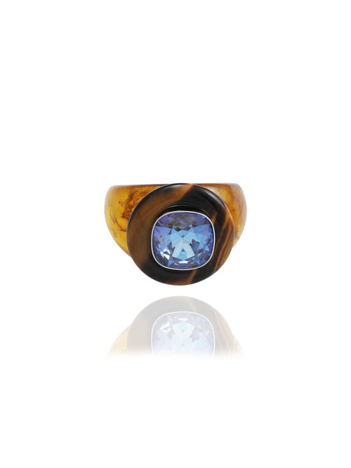 MOUNSER Bliss Ring in Bluff a delicate and minimal acrylic cocktail ring in a jewel toned palette with a Swarovski crystal gemstone.  