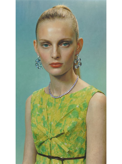 MOUNSER Bubble Earrings in Fog Blue showing sculptural glass bead detail on model