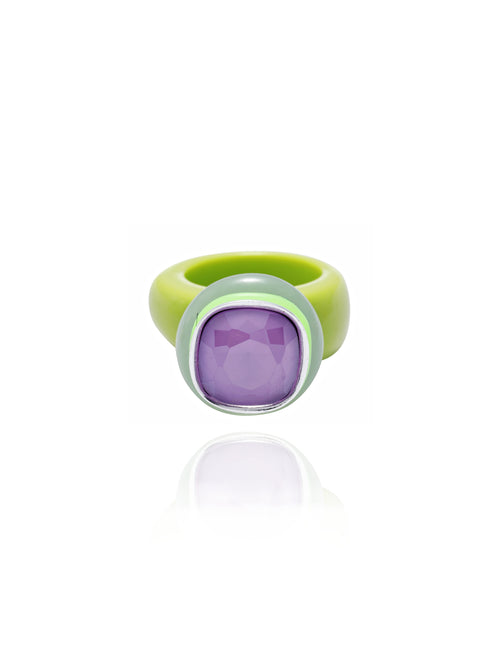 MOUNSER Daydream Ring in Jacaranda vibrant Austrian crystal and acrylic resin statement ring