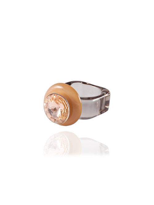 angle shot of MOUNSER Disco Pinky Ring in Apricot featuring colorful acrylic resin and Swarovski crystal gemstone