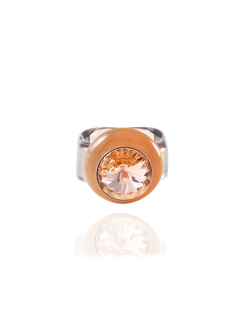 MOUNSER Disco Pinky Ring in Apricot featuring colorful acrylic resin and Swarovski crystal gemstone