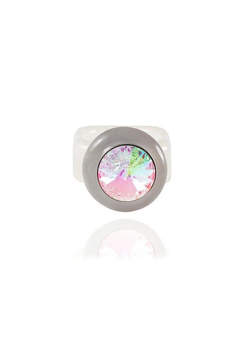 MOUNSER Disco Pinky Ring in Effervescent featuring colorful acrylic resin and Swarovski crystal gemstone