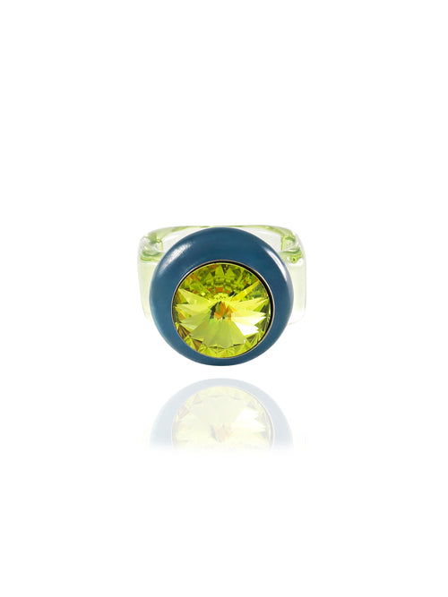 MOUNSER Disco Pinky Ring in Pistachio featuring colorful acrylic resin and Swarovski crystal gemstone