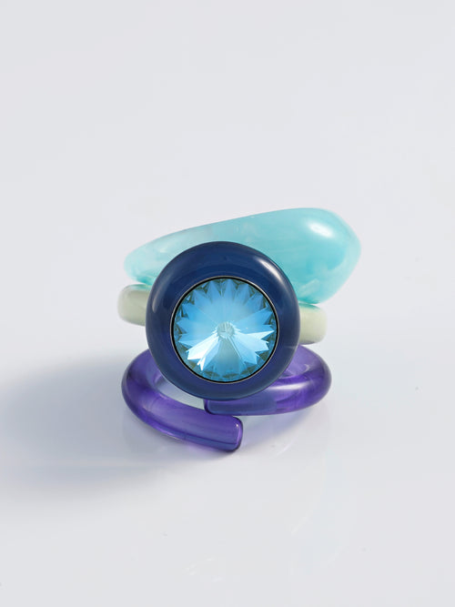 MOUNSER Electric Disco Ring Set in Celestial Fern, a candy-colored sculptural set of 3 stacking statement rings