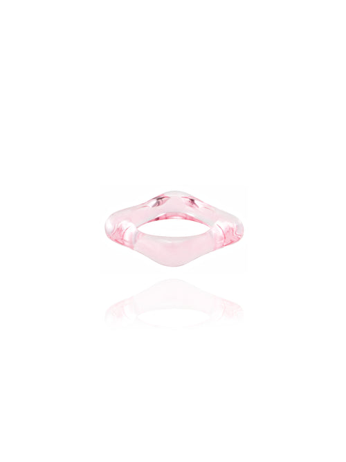 band shot of  MOUNSER Good Mood Ring Set in Heliotrope, a candy-colored sculptural set of 2 stackable resin statement rings featuring  a Swarovski crystal rhinestone