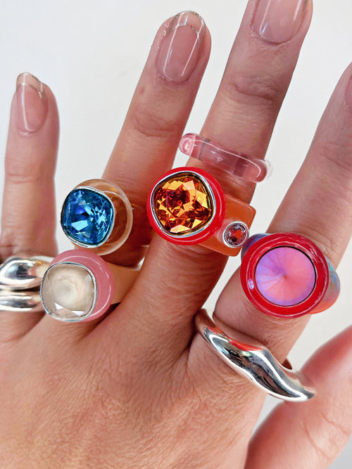 MOUNSER Good Mood Ring in Blood Orange, a colorful sculptural cocktail ring