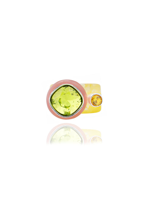 MOUNSER Good Mood Ring in Limeade, a colorful crystal statement ring