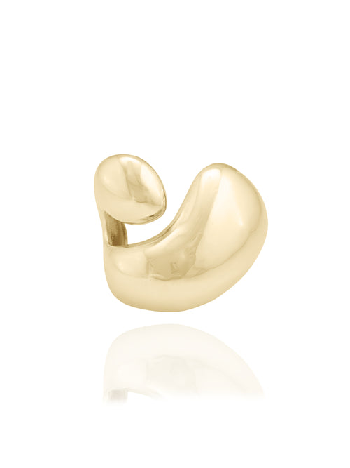 angle shot of MOUNSER Large Buck Cuff Bracelet in Sterling Silver and Gold Vermeil sculptural statement cuff bracelet with a puffed voluminous shape and a high polished glossy finish