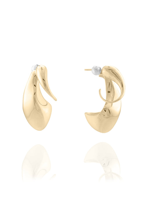 MOUNSER Large Egg Earrings in Sterling Silver & Gold Vermeil, handcrafted sculptural free form egg shape earrings with a mirror polish.