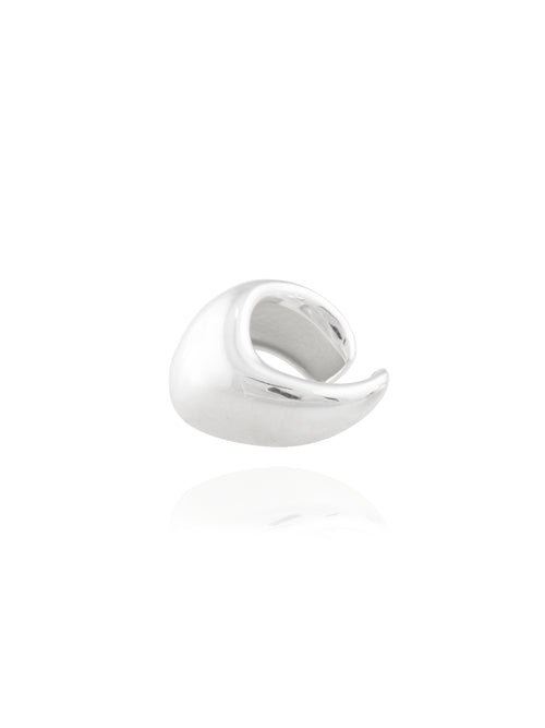MOUNSER Large Oak Ring in Sterling Silver featuring a sculptural, amorphous high-polish silhouette