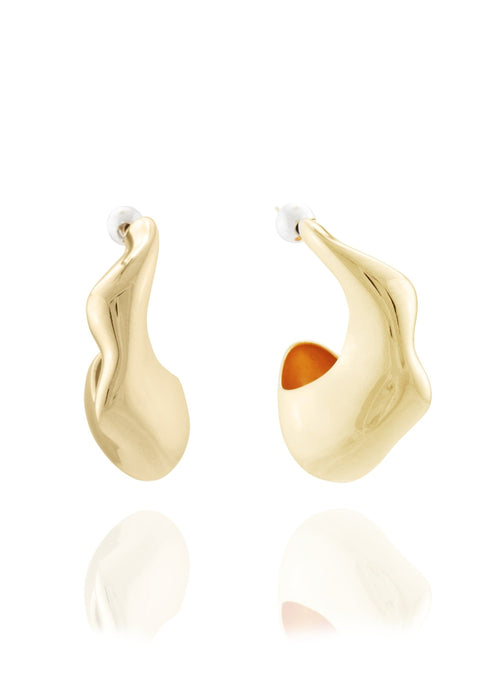 MOUNSER Large Rose Hoop Earrings in Sterling Silver and gold vermeil, handcrafted sculptural free form earrings with a mirror polish