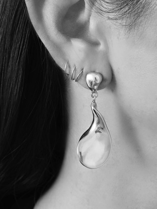 MOUNSER Lunar Earrings in Silver sculptural organic teardrop earring