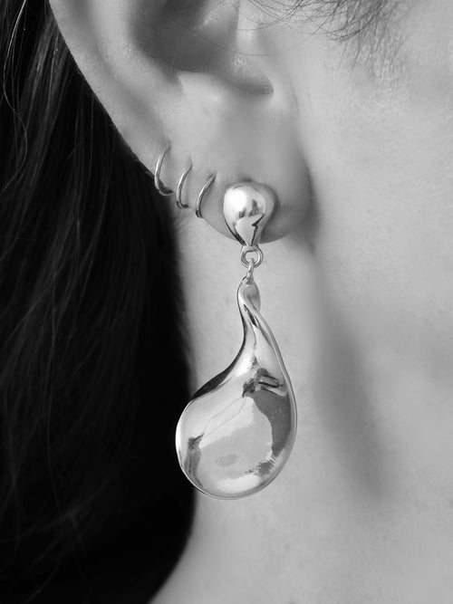 MOUNSER Lunar Earrings in Silver sculptural teardrop earring