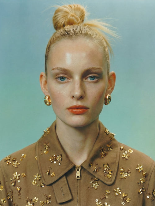 model shot of MOUNSER Nucleus Studs in Gold Multi Sculptural Rhinestone pave Stud Earrings