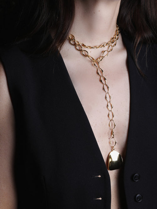 MOUNSER Peel Chain Necklace in Gold Styled as Lariat — Modern Art Jewelry