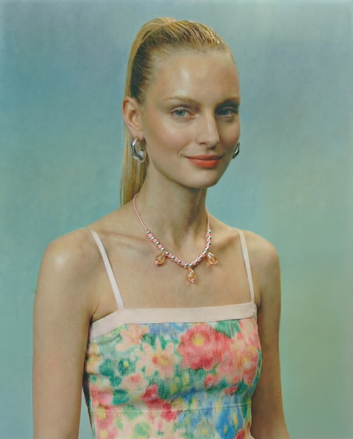 studio shot of MOUNSER Seaside Souvenir Necklace in Malibu colorful glass beaded cord choker necklace 