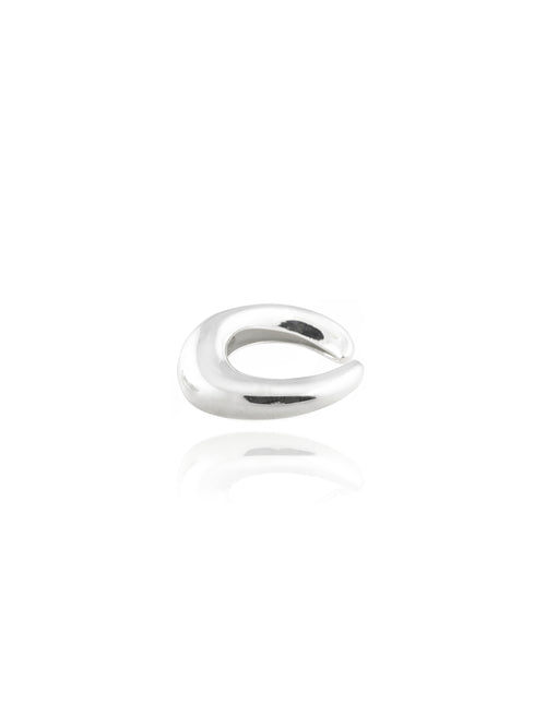 angle shot of MOUNSER Small Oak Ring in high-polished sterling silver with rounded sculptural form