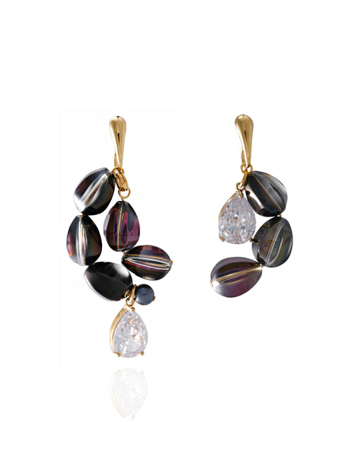 MOUNSER Soap Earrings in Black Aubergine sculptural glass asymmetric statement earrings.