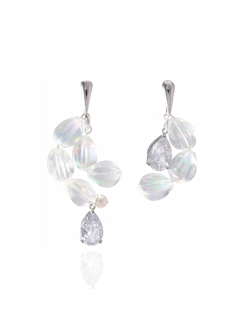 MOUNSER Soap Earrings in Glow White sculptural glass asymmetric statement earrings.