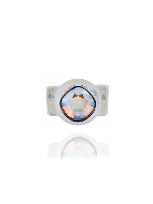 MOUNSER Spectrum Ring in H2O featuring a richly colored acrylic ring band with a sparkling colorful Swarovski crystal.