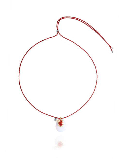 MOUNSER Nereid Necklace in Coral Reef adjustable cord length, wearable as a long pendant necklace or shortened to a choker style.