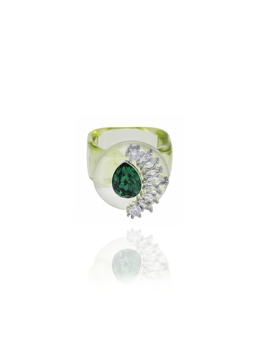 Green Swarovski crystal ring