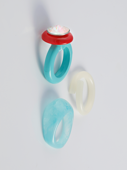 Mounser Studio Artful dimensional ring with polished acrylic band and Swarovski crystal