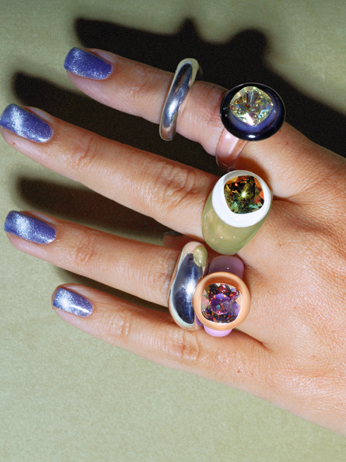 Mounser Studio Artful dimensional ring with polished acrylic band and Swarovski  crystal