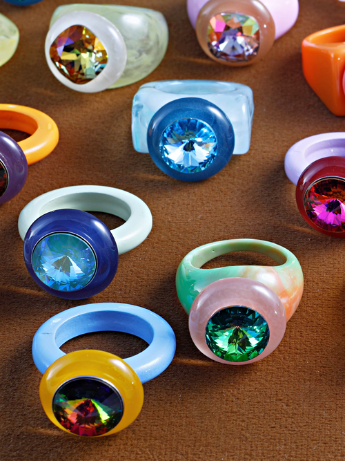 Mounser  Studio Artful dimensional ring with polished acrylic band and luminous crystal