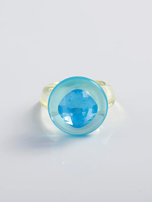 Mounser Studio acrylic resin ring with faceted Austrian crystal and sculptural design