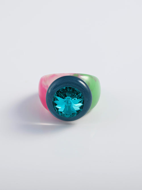 Mounser Studio milky acrylic resin ring with faceted Austrian crystal and sculptural design