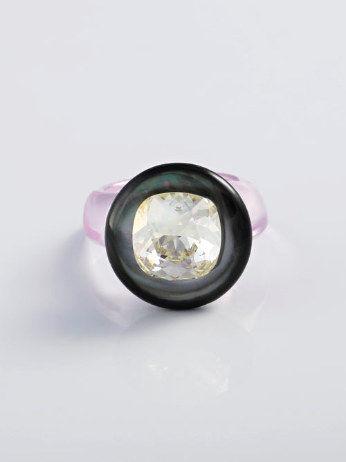 Mounser Studio acrylic resin ring with faceted Austrian crystal and sculptural design