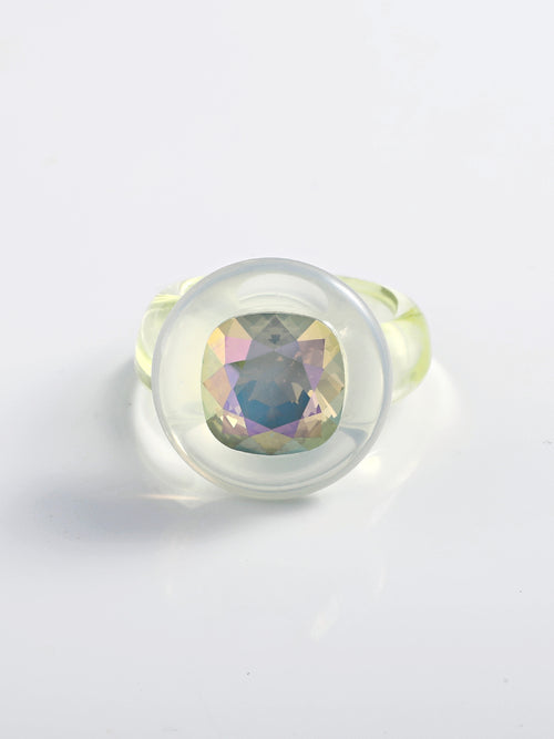 Mounser Studio acrylic resin ring with faceted Austrian crystal and sculptural design