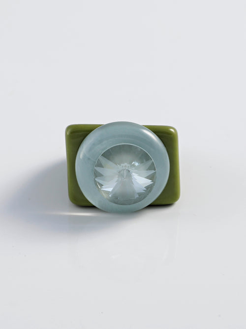 Mounser Studio acrylic resin ring with faceted Austrian crystal and sculptural design