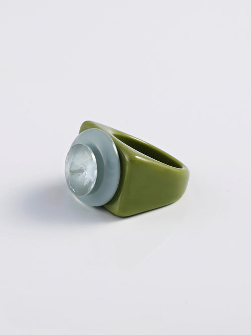 Mounser Studio Artful dimensional ring with polished acrylic band and luminous crystal