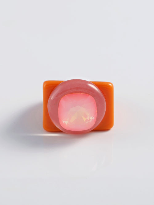 Mounser Studio Handmade milky acrylic resin ring with faceted Austrian crystal and sculptural design