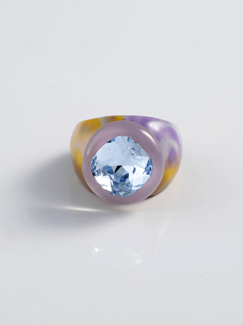 Mounser Studio acrylic resin ring with faceted Austrian crystal and sculptural design