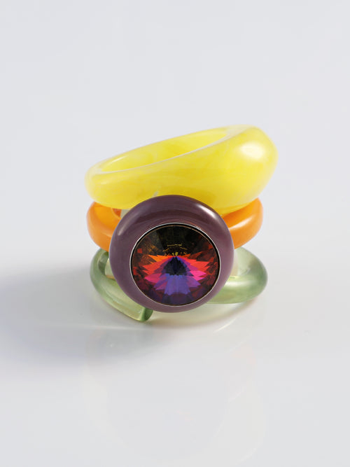 Mounser Studio acrylic resin ring with faceted Austrian crystal and sculptural design