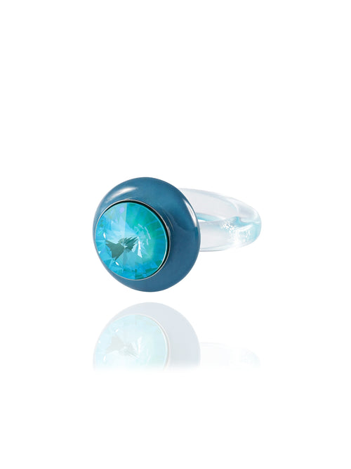 blue resin rhinestone ring