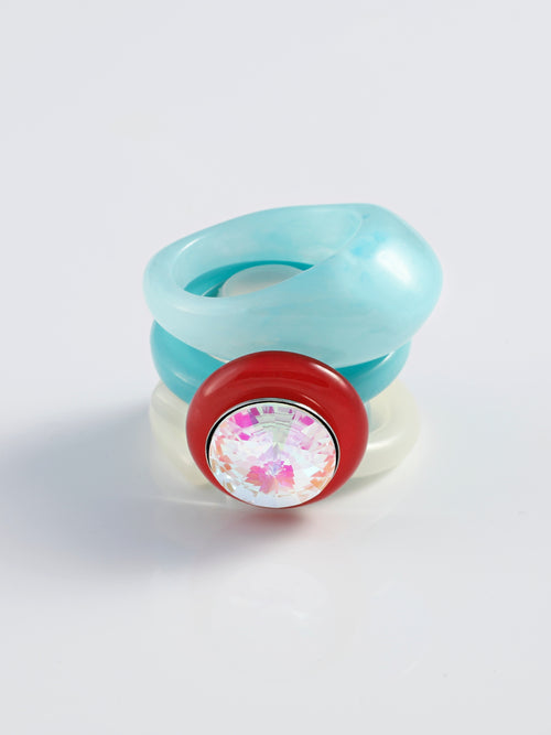Mounser Studio acrylic resin ring with faceted Austrian crystal and sculptural design