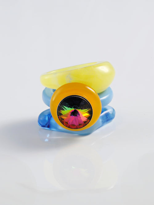 Mounser Studio acrylic resin ring with faceted Austrian crystal and sculptural design