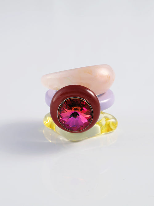Mounser Studio acrylic resin ring with faceted Austrian crystal and sculptural design