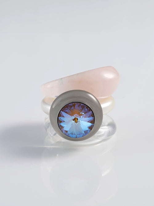 Mounser Studio acrylic resin ring with faceted Austrian crystal and sculptural design