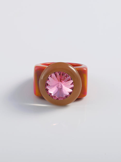 Mounser Studio milky acrylic resin ring with faceted Austrian crystal and sculptural design