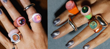 Candy colored Mounser rings, colorful resin rings with Swarovski Crystal Gemstone